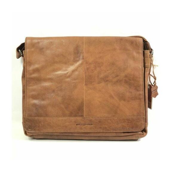 Spikes & Sparrow Noah Brandy Brown Leather Crossbody Messenger Bag Laptop Travel - Picture 2 of 12